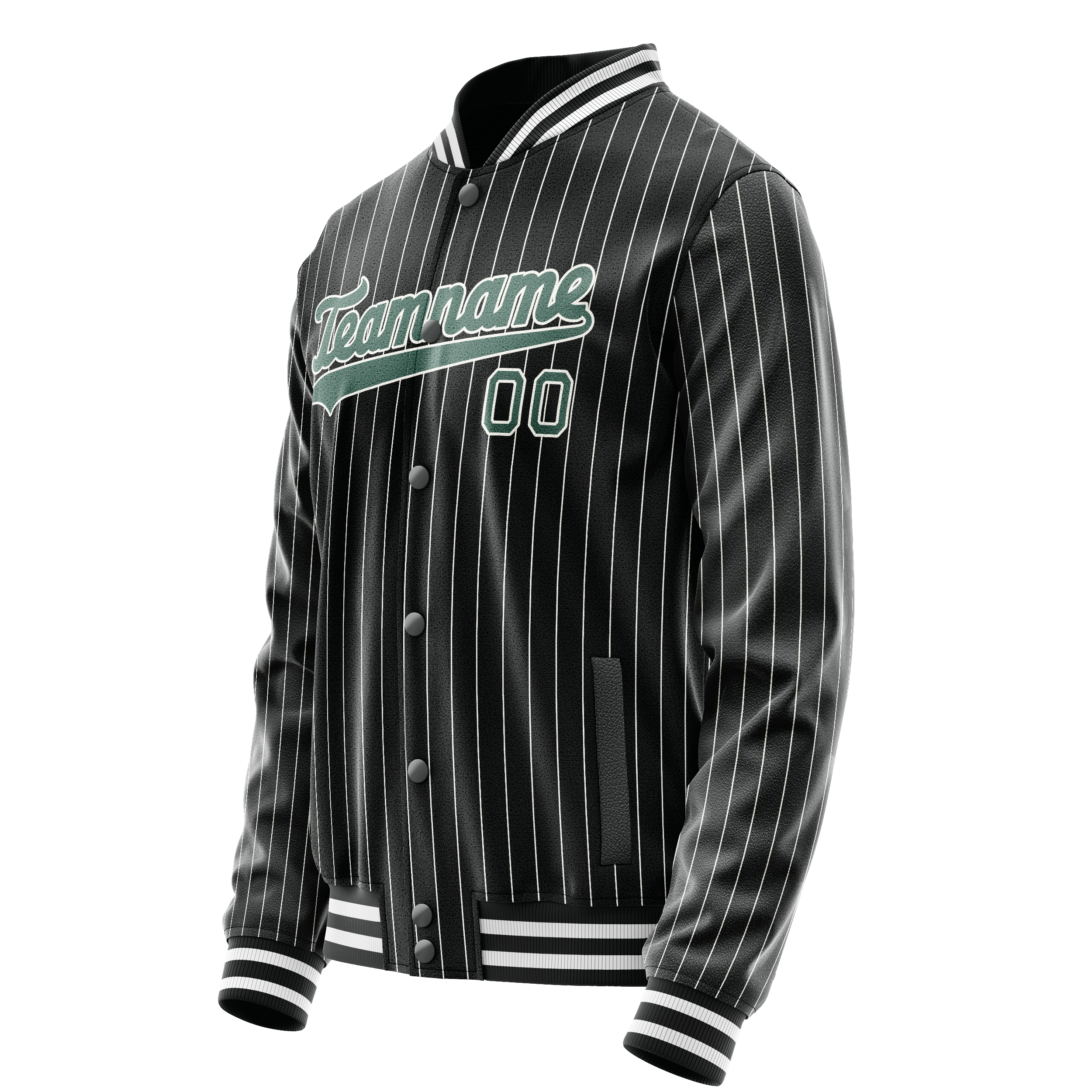 Custom Black Teal Gray Pinstripe Varsity Letterman Jacket JA02240617HF040
