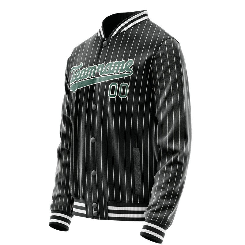 Custom Black Teal Gray Pinstripe Varsity Letterman Jacket JA02240617HF040