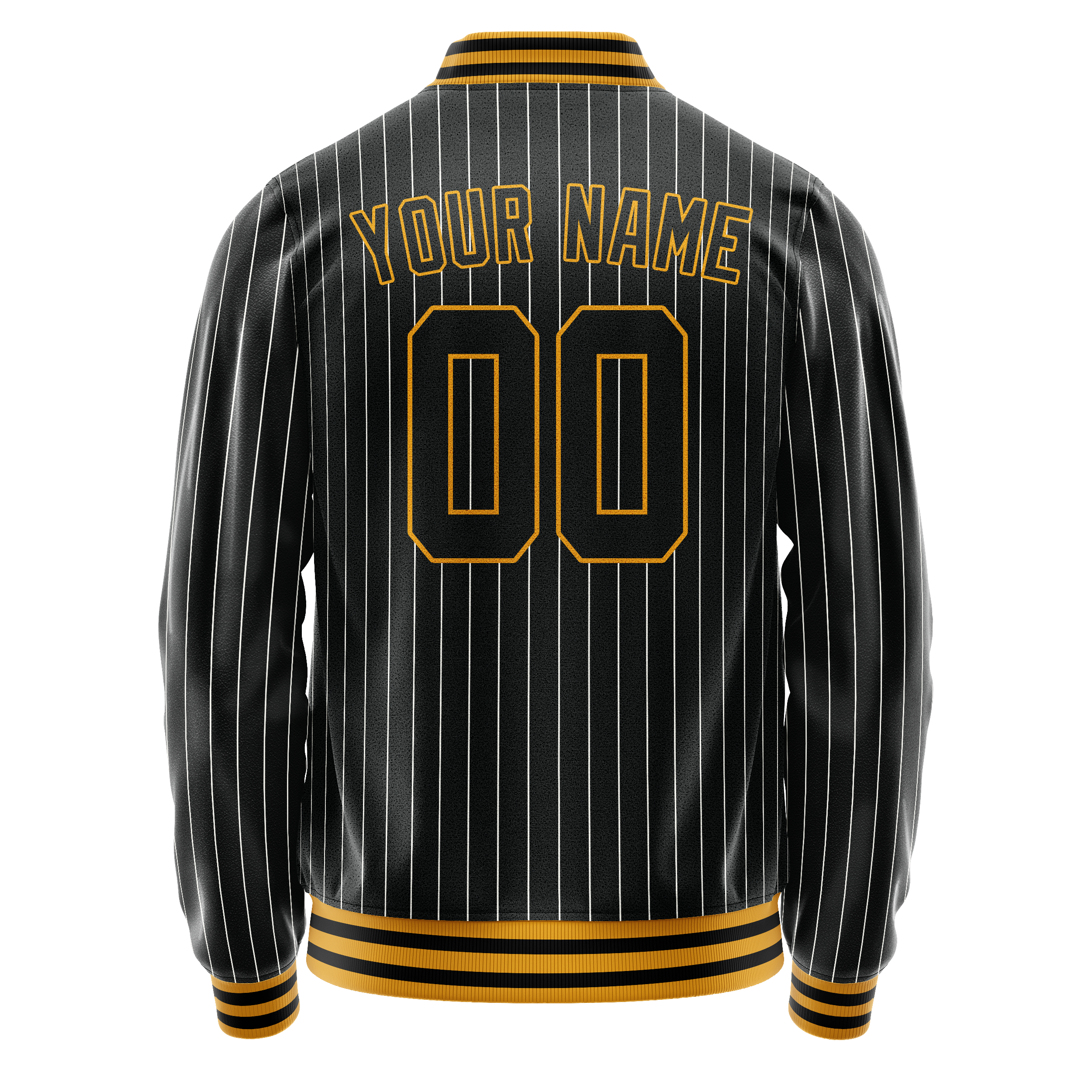 Custom Black Gold Gray Pinstripe Varsity Letterman Jacket JA02240617HF054