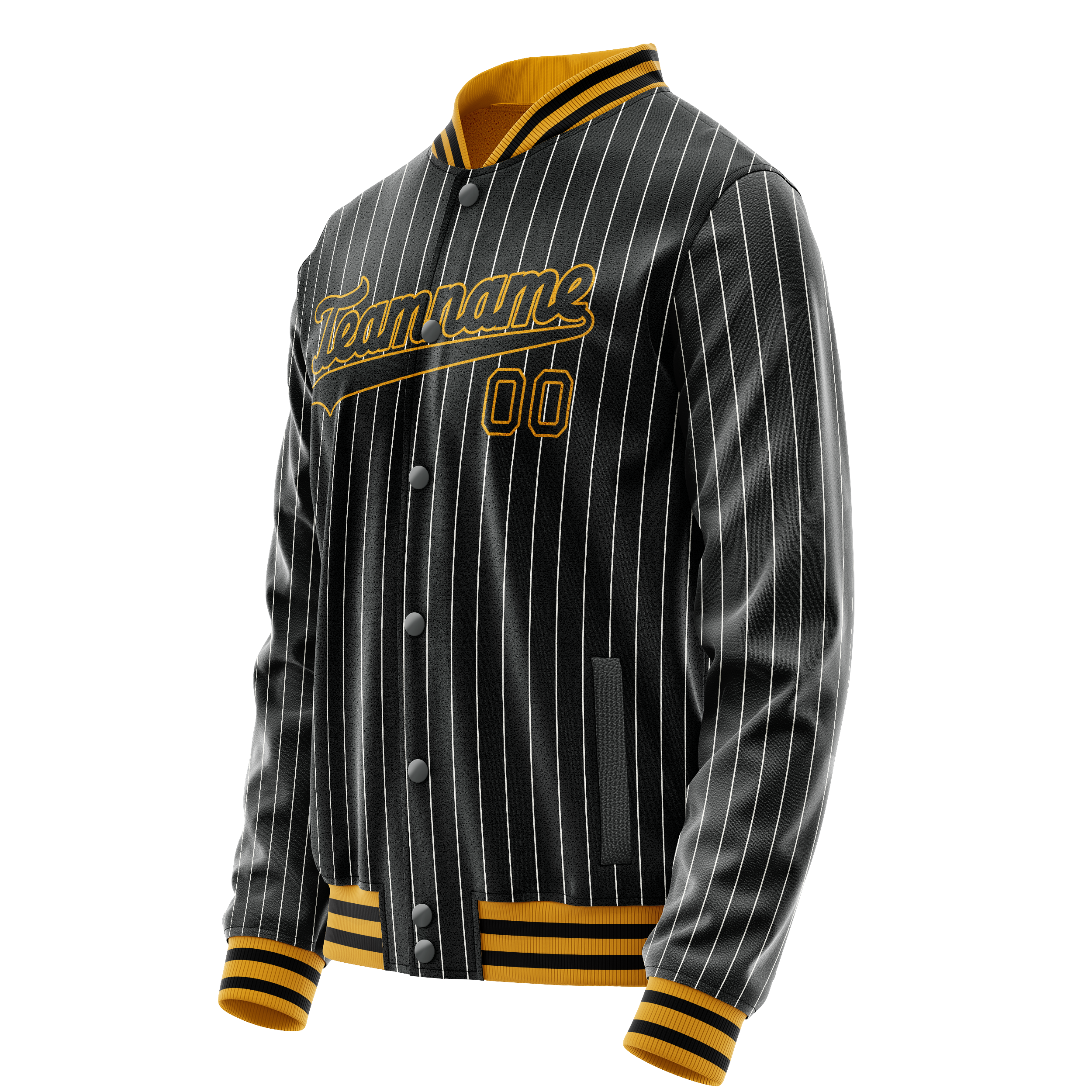 Custom Black Gold Gray Pinstripe Varsity Letterman Jacket JA02240617HF054