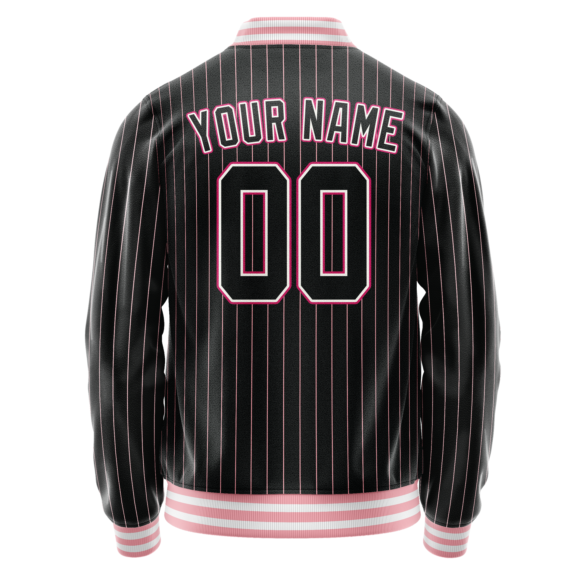 Custom Black Pink Pink Pinstripe Varsity Letterman Jacket JA02240617HF036