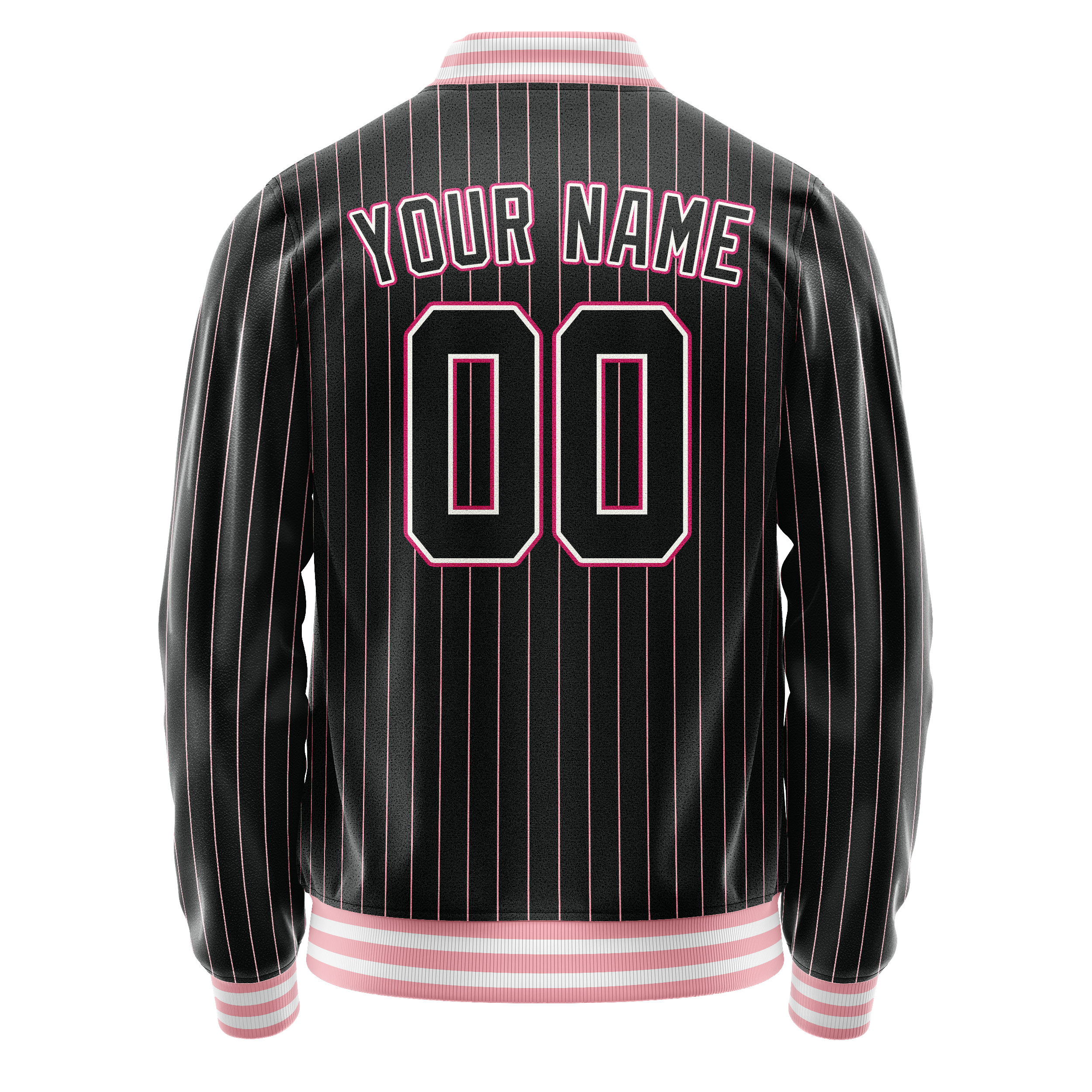 Custom Black Pink Pink Pinstripe Varsity Letterman Jacket JA02240617HF036