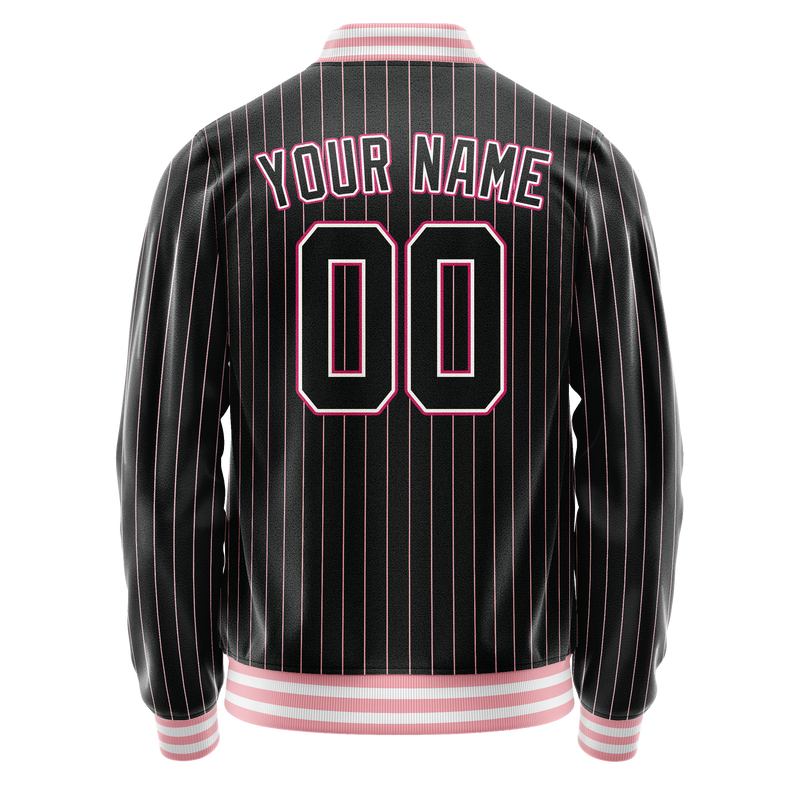 Custom Black Pink Pink Pinstripe Varsity Letterman Jacket JA02240617HF036