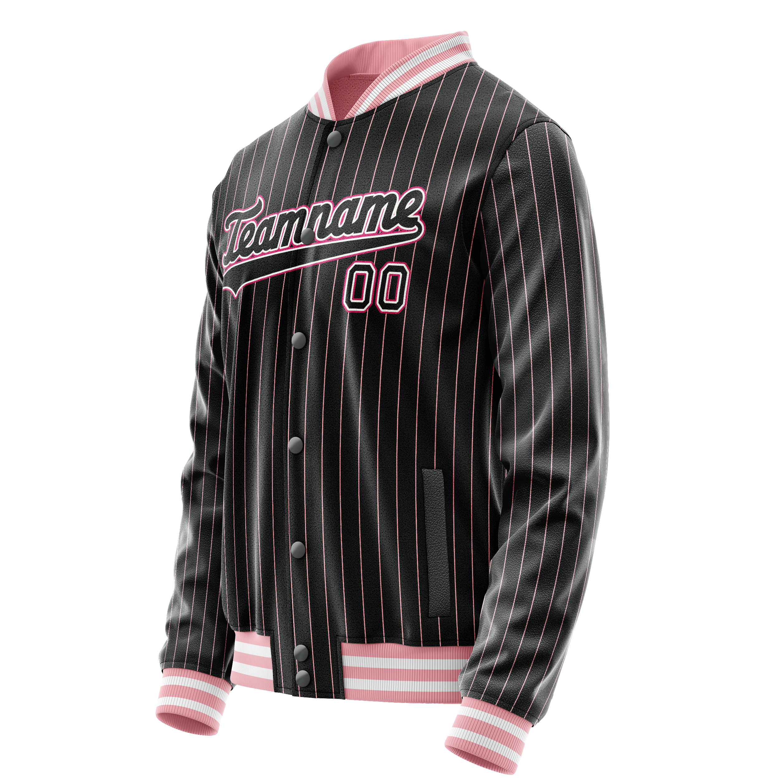 Custom Black Pink Pink Pinstripe Varsity Letterman Jacket JA02240617HF036