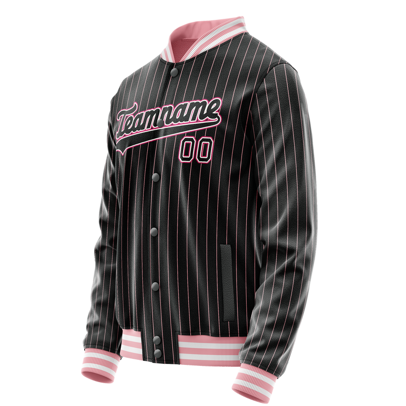 Custom Black Pink Pink Pinstripe Varsity Letterman Jacket JA02240617HF036