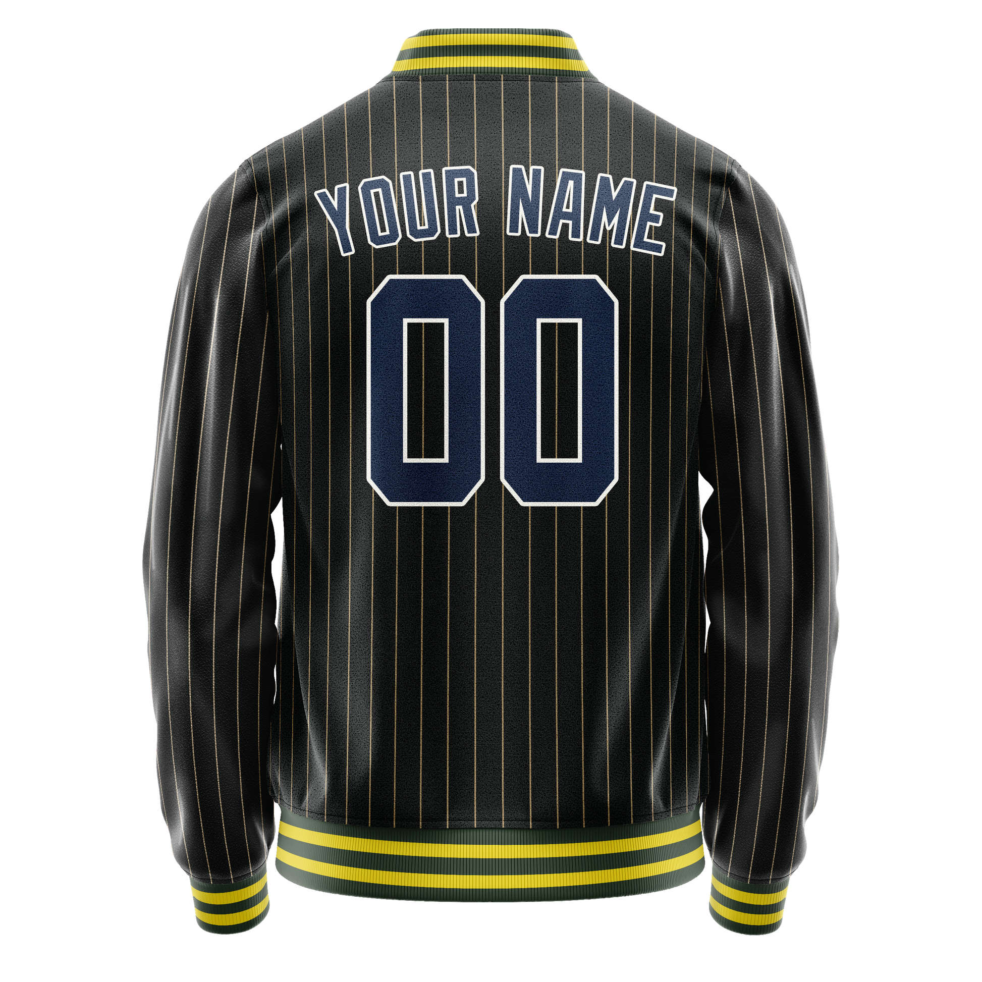 Custom Black Royal Old Gold Pinstripe Varsity Letterman Jacket JA02240617HF033