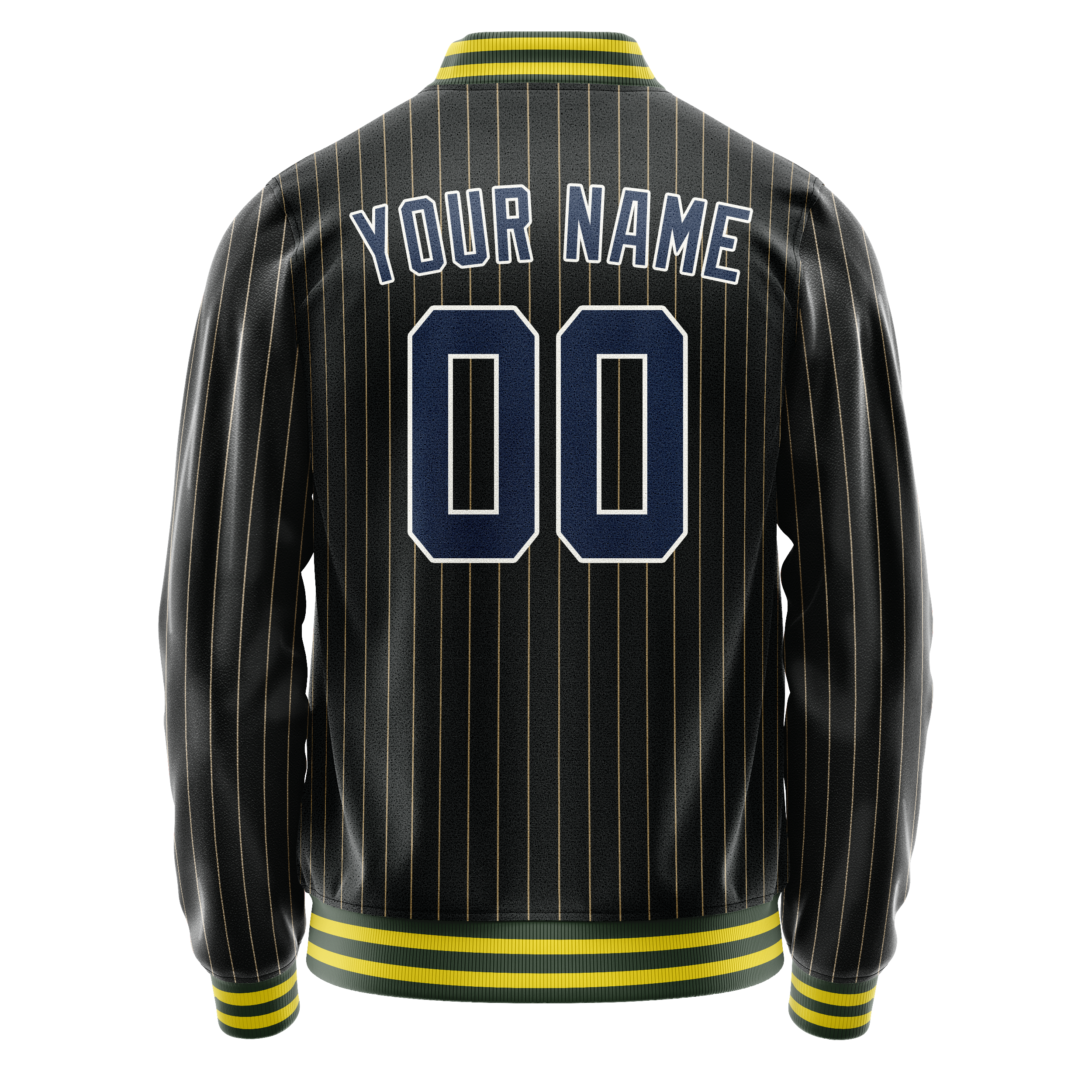 Custom Black Royal Old Gold Pinstripe Varsity Letterman Jacket JA02240617HF033