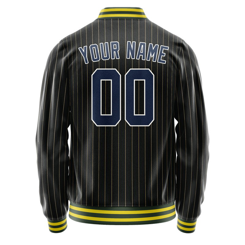 Custom Black Royal Old Gold Pinstripe Varsity Letterman Jacket JA02240617HF033