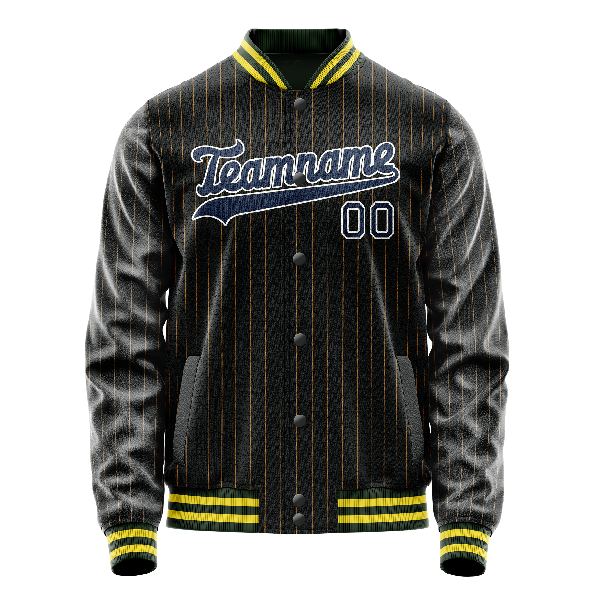 Custom Black Royal Old Gold Pinstripe Varsity Letterman Jacket JA02240617HF033