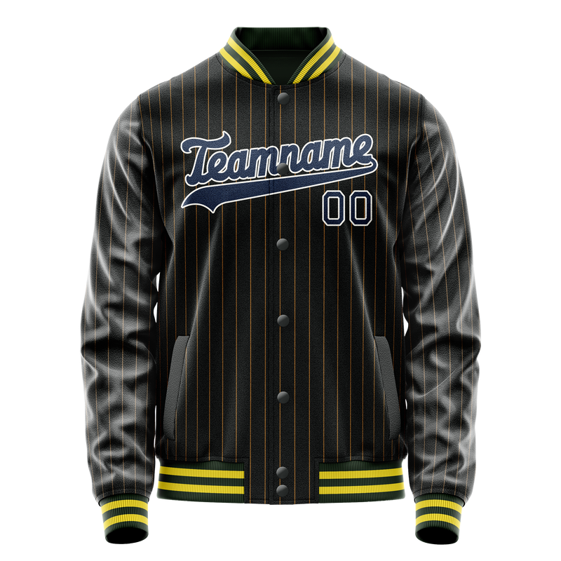 Custom Black Royal Old Gold Pinstripe Varsity Letterman Jacket JA02240617HF033