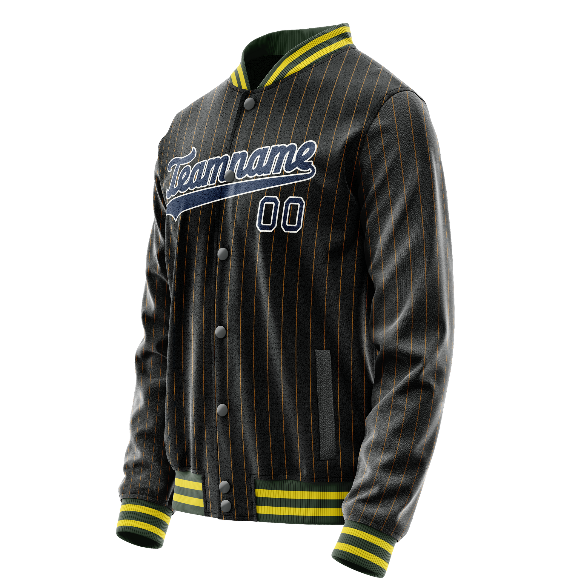 Custom Black Royal Old Gold Pinstripe Varsity Letterman Jacket JA02240617HF033
