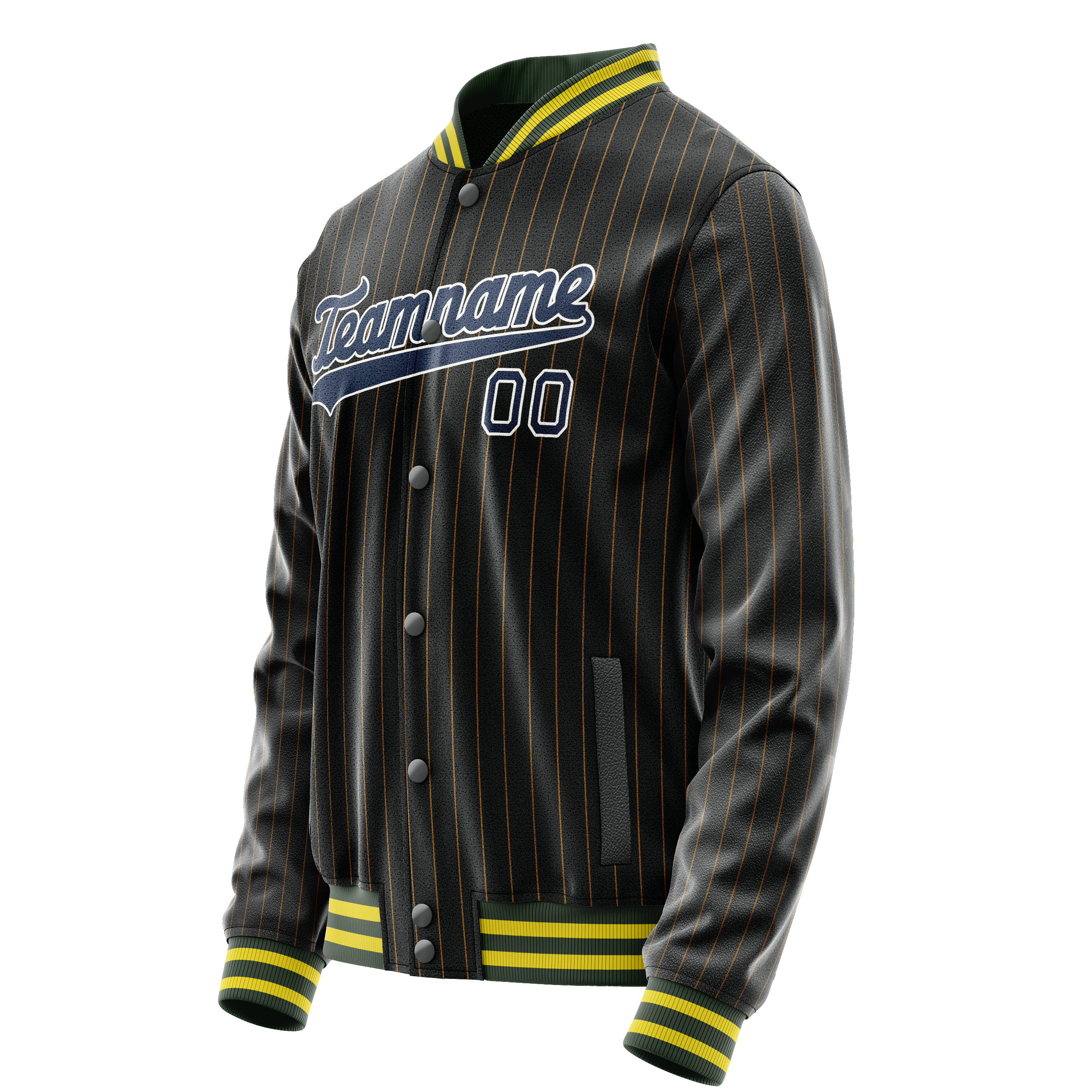Custom Black Royal Old Gold Pinstripe Varsity Letterman Jacket JA02240617HF033