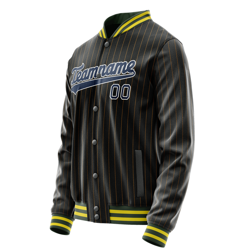 Custom Black Royal Old Gold Pinstripe Varsity Letterman Jacket JA02240617HF033