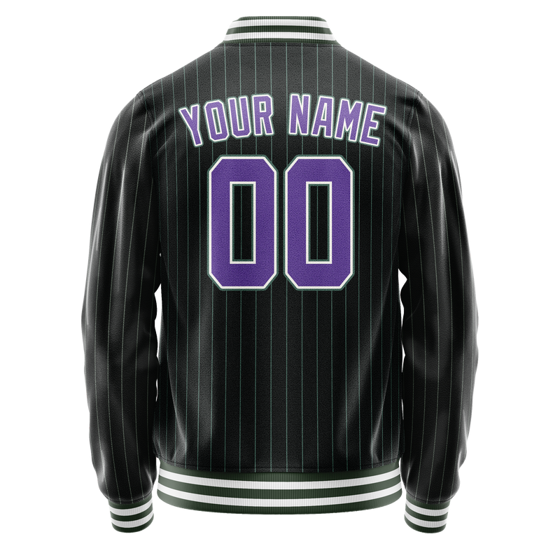 Custom Black Purple Teal Pinstripe Varsity Letterman Jacket JA02240617HF042