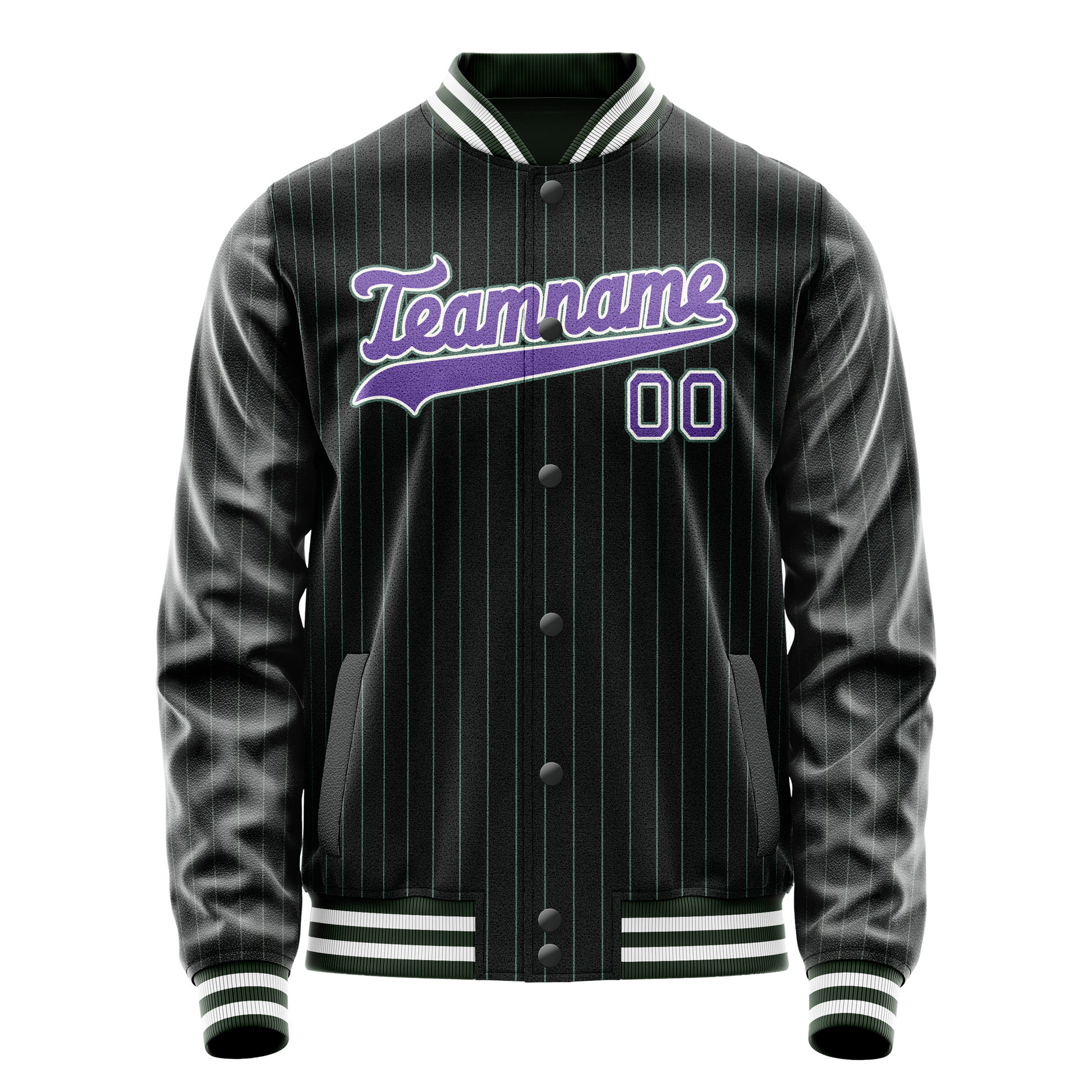 Custom Black Purple Teal Pinstripe Varsity Letterman Jacket JA02240617HF042