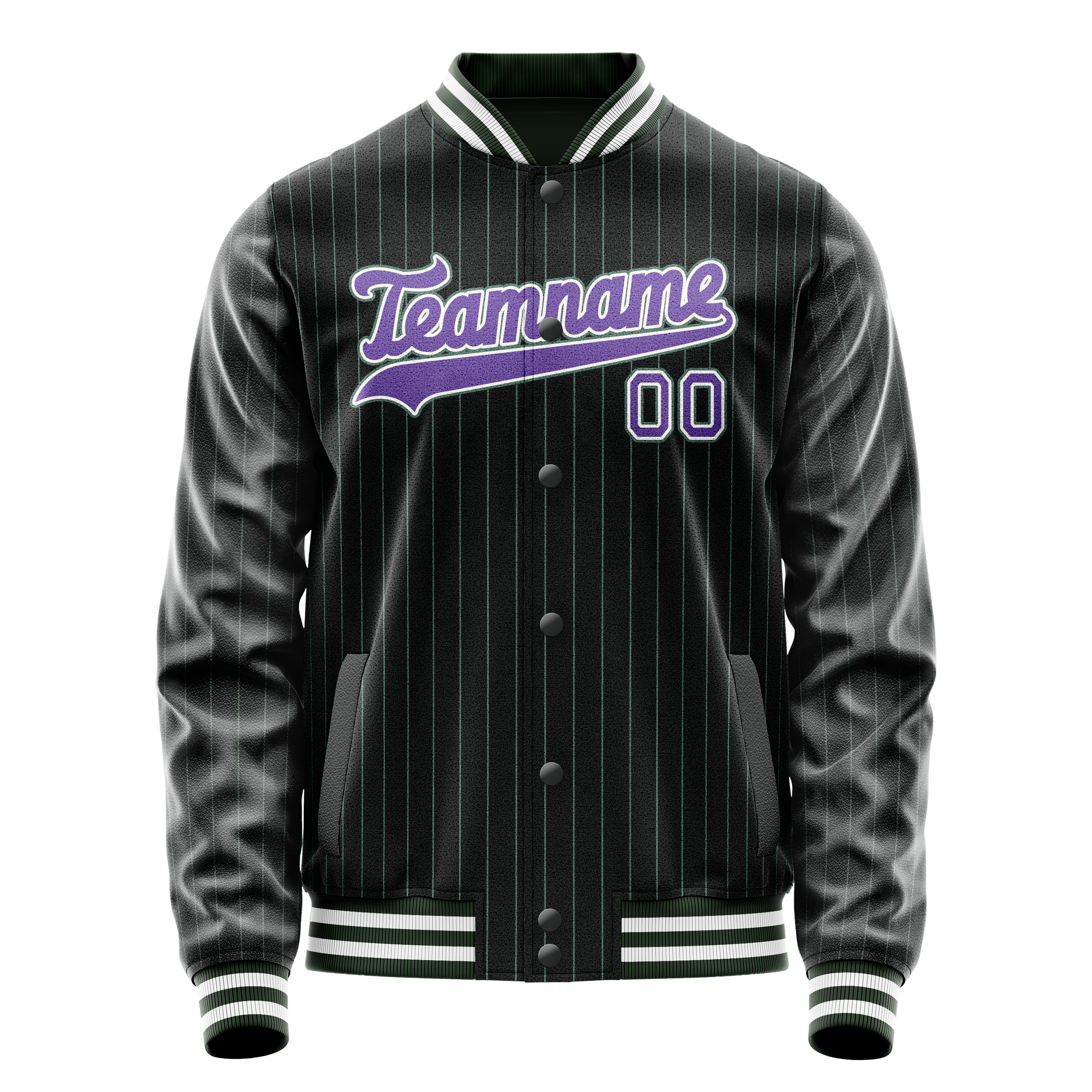 Custom Black Purple Teal Pinstripe Varsity Letterman Jacket JA02240617HF042