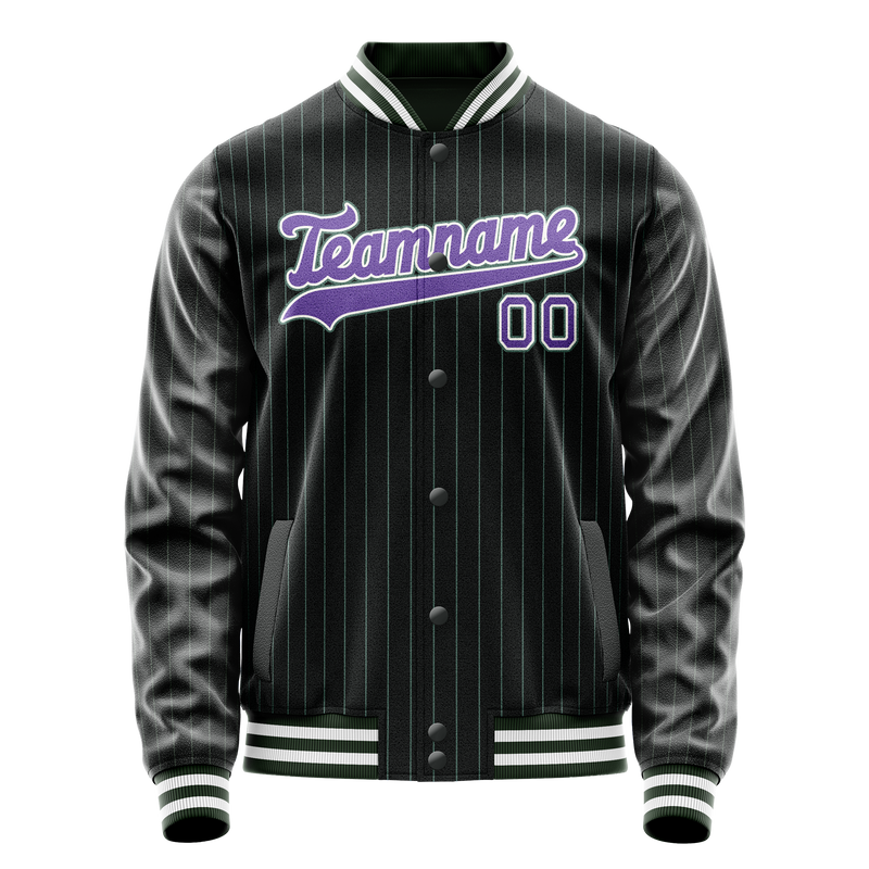 Custom Black Purple Teal Pinstripe Varsity Letterman Jacket JA02240617HF042
