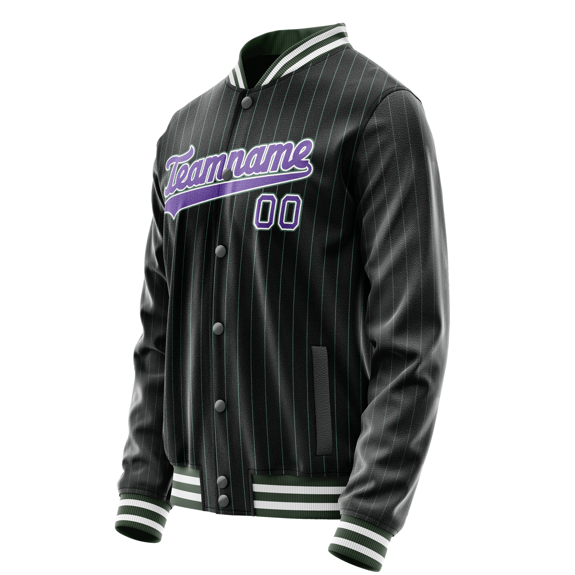 Custom Black Purple Teal Pinstripe Varsity Letterman Jacket JA02240617HF042
