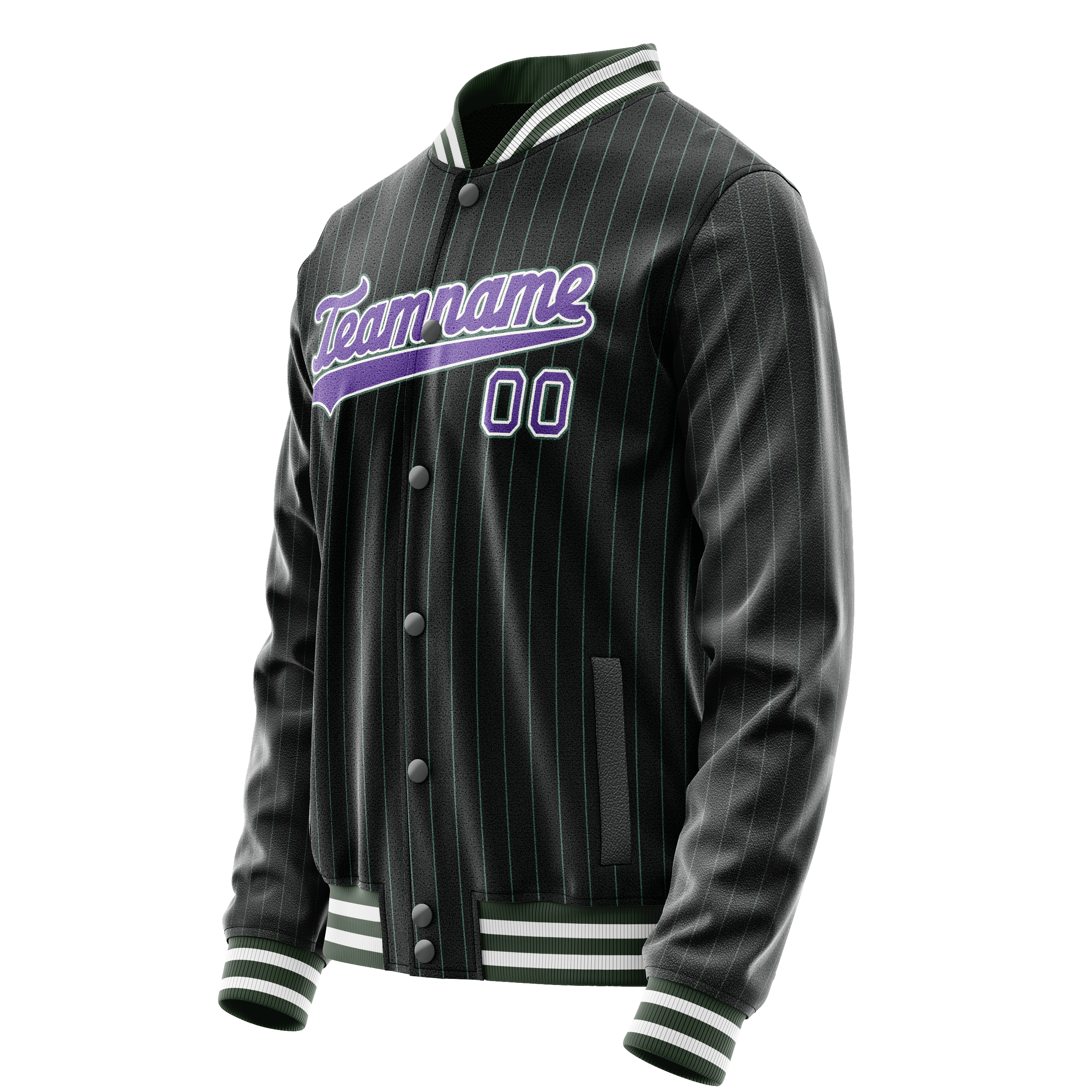 Custom Black Purple Teal Pinstripe Varsity Letterman Jacket JA02240617HF042