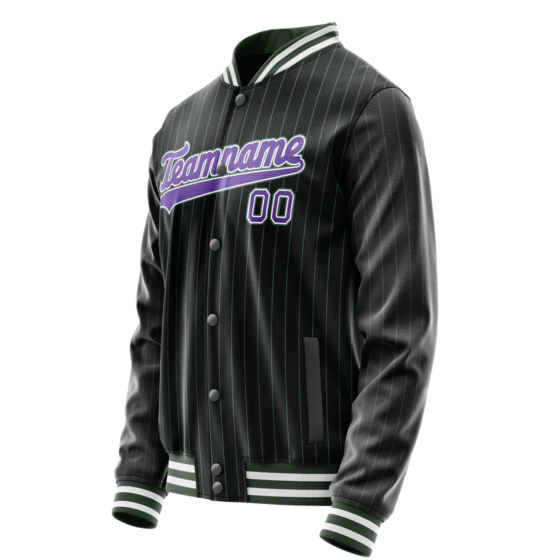 Custom Black Purple Teal Pinstripe Varsity Letterman Jacket JA02240617HF042