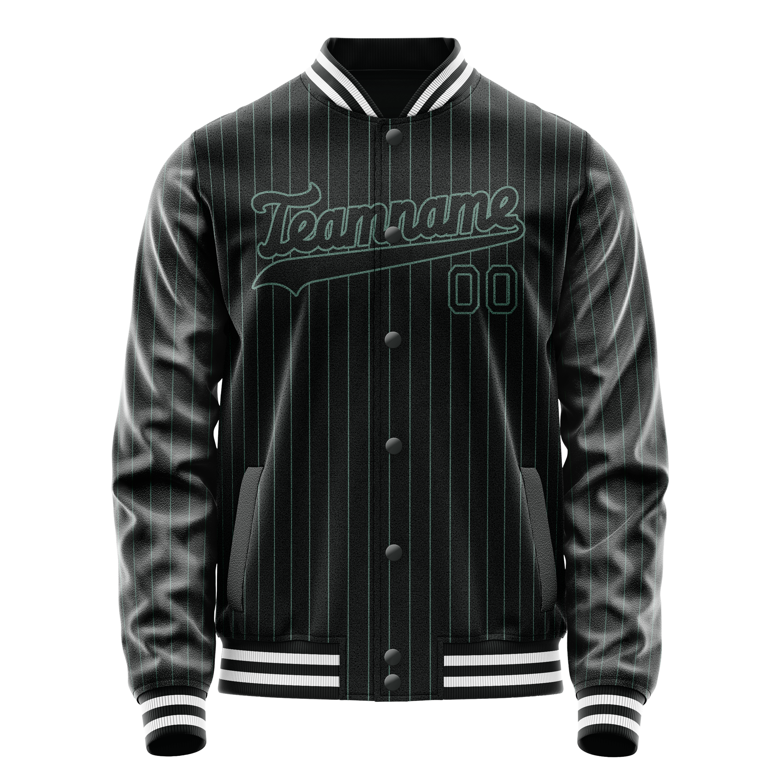 Custom Black Teal Teal Pinstripe Varsity Letterman Jacket JA02240617HF051