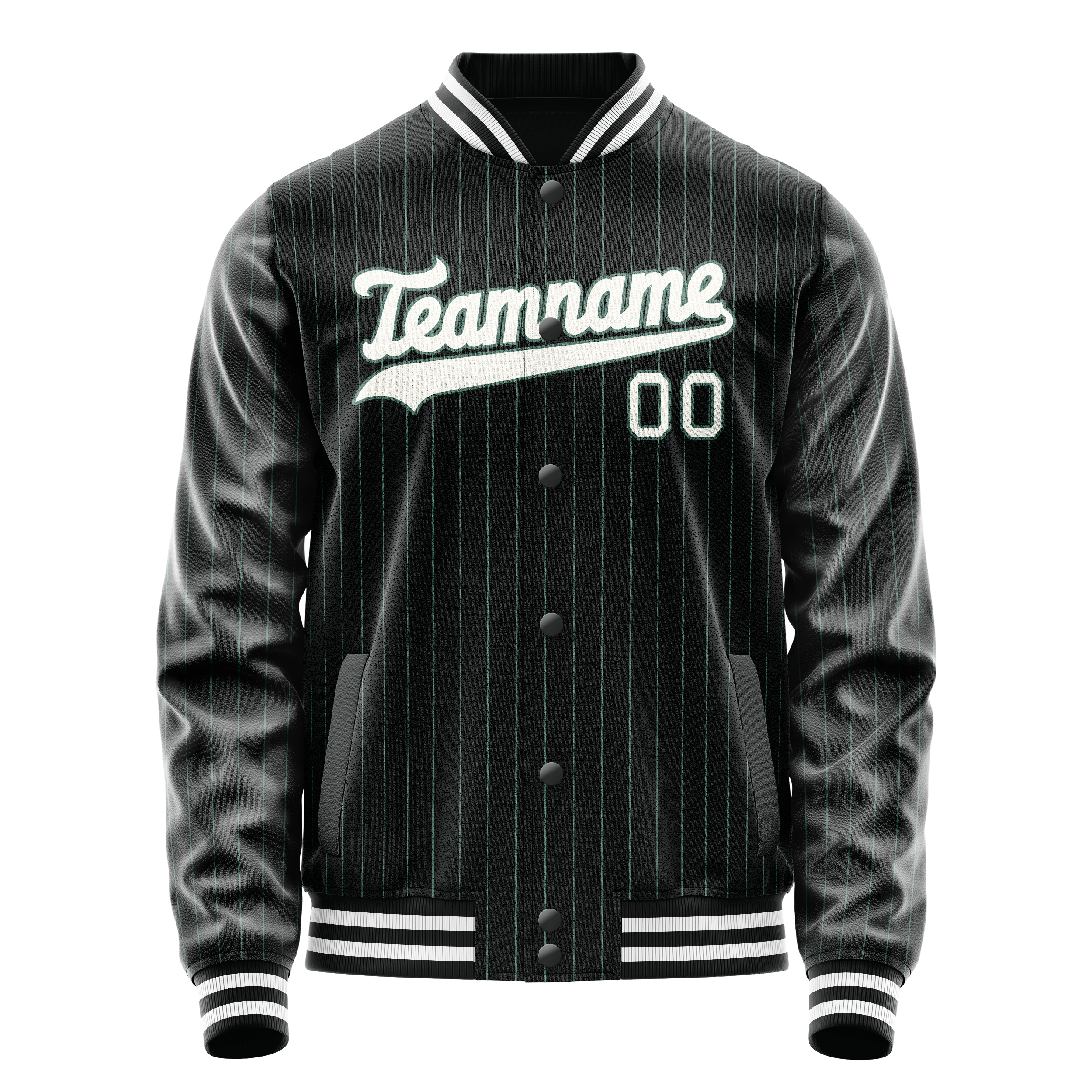 Custom Black White Teal Pinstripe Varsity Letterman Jacket JA02240617HF052