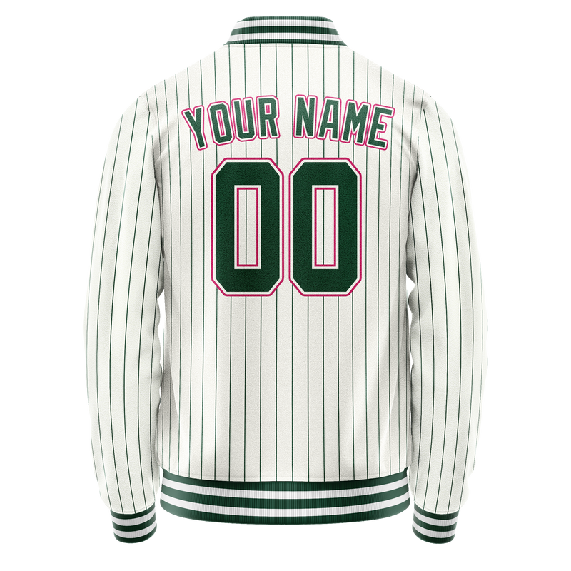 Custom White Pink Kelly Green Pinstripe Varsity Letterman Jacket JA02240617JC503