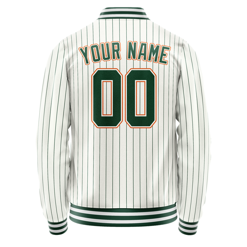Custom White Orange Kelly Green Pinstripe Varsity Letterman Jacket JA02240617JC494