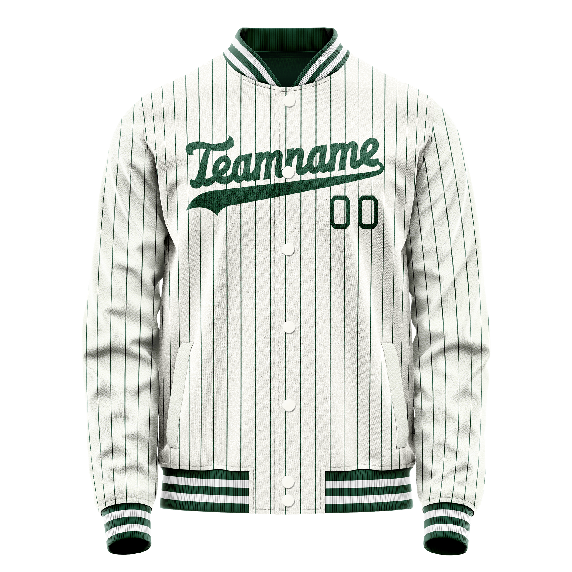 Custom White Kelly-Green Kelly Green Pinstripe Varsity Letterman Jacket JA02240617JC488