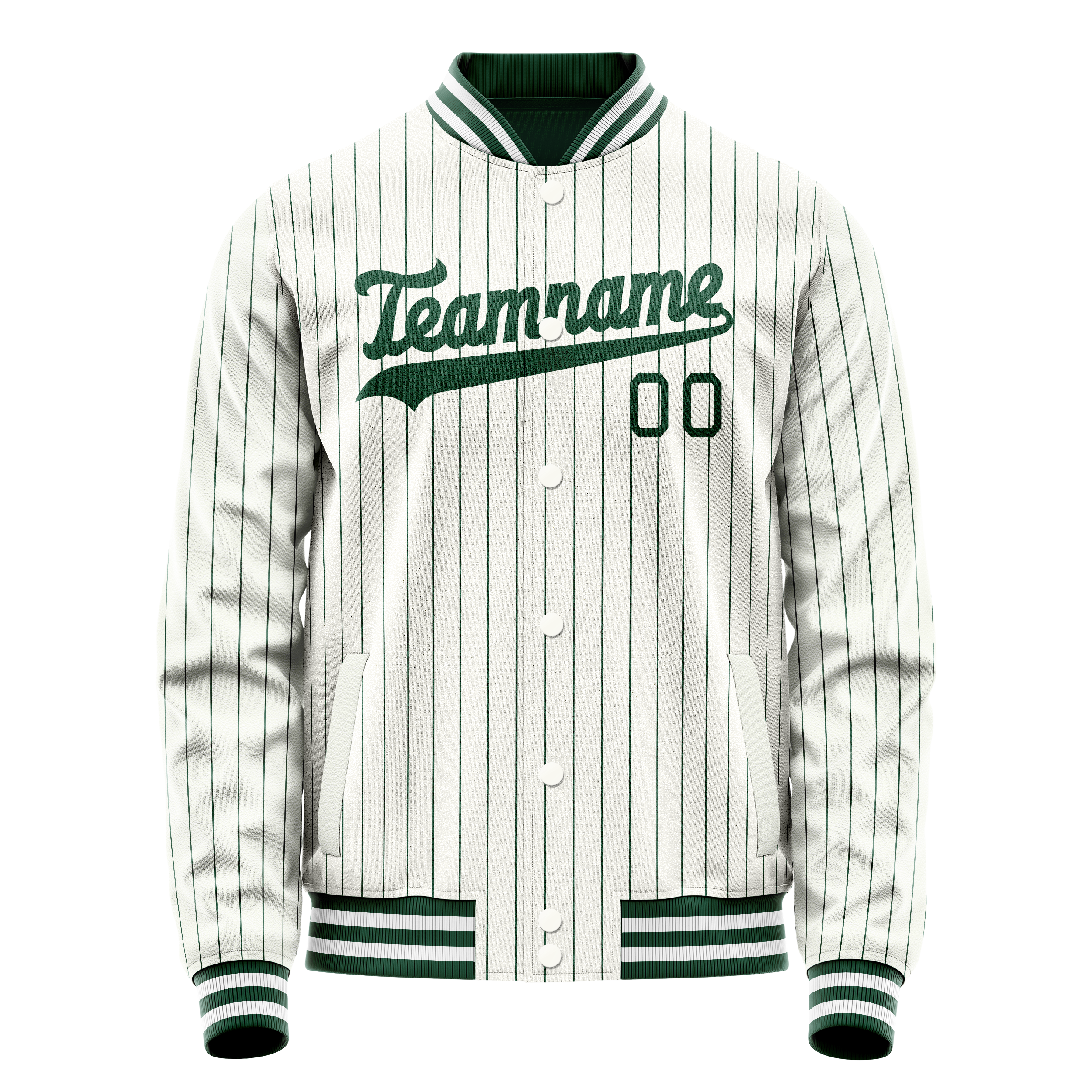 Custom White Kelly-Green Kelly Green Pinstripe Varsity Letterman Jacket JA02240617JC488