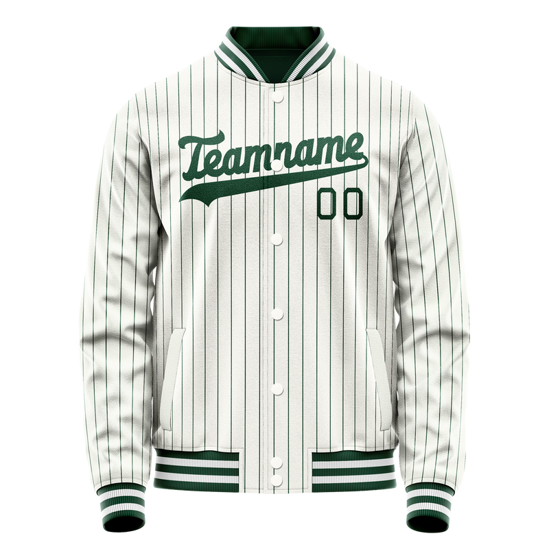 Custom White Kelly-Green Kelly Green Pinstripe Varsity Letterman Jacket JA02240617JC488