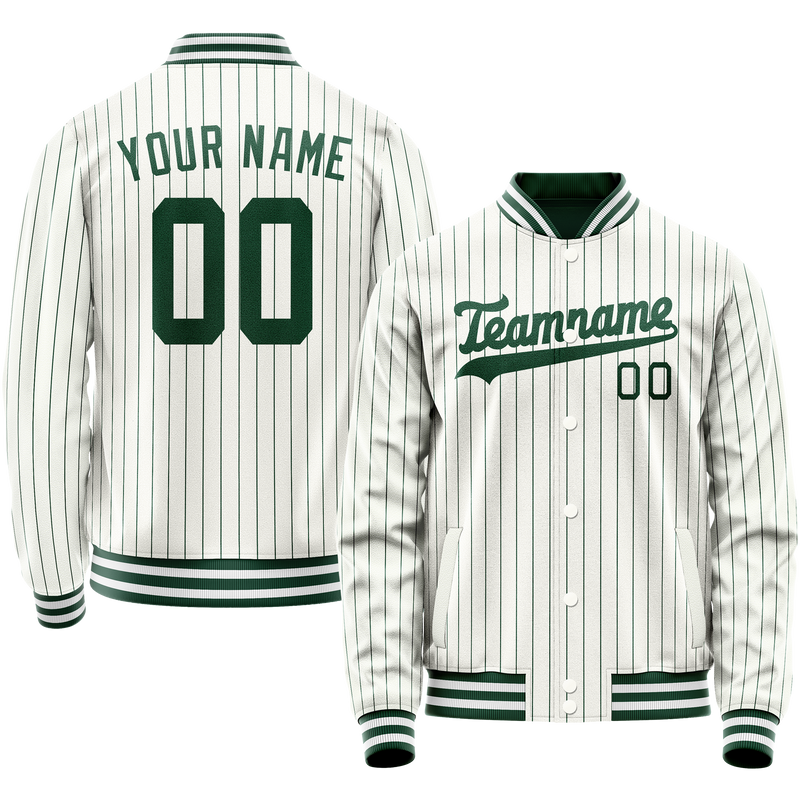 Custom White Kelly-Green Kelly Green Pinstripe Varsity Letterman Jacket JA02240617JC488