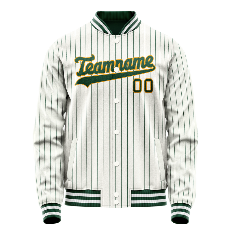 Custom White Kelly-Green Kelly Green Pinstripe Varsity Letterman Jacket JA02240617JC484