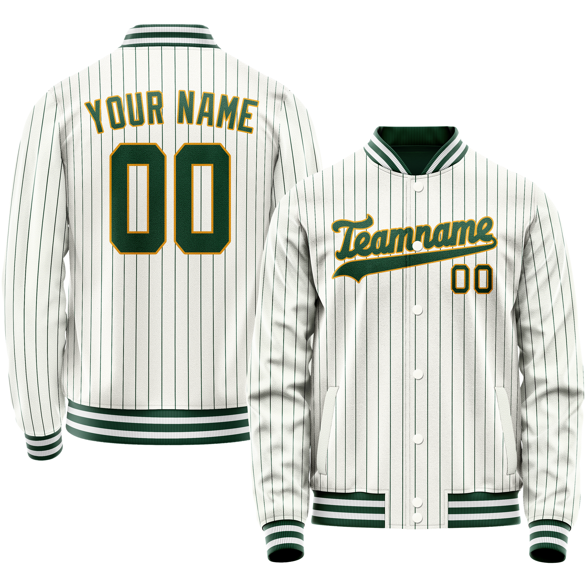 Custom White Kelly-Green Kelly Green Pinstripe Varsity Letterman Jacket JA02240617JC484