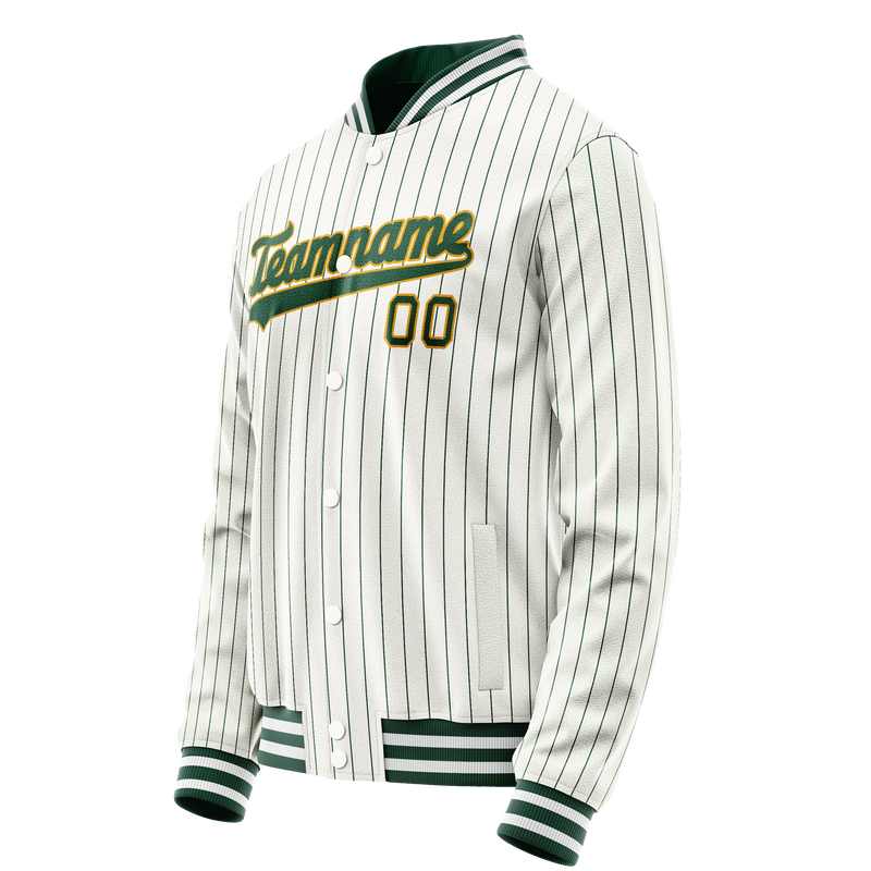 Custom White Kelly-Green Kelly Green Pinstripe Varsity Letterman Jacket JA02240617JC484