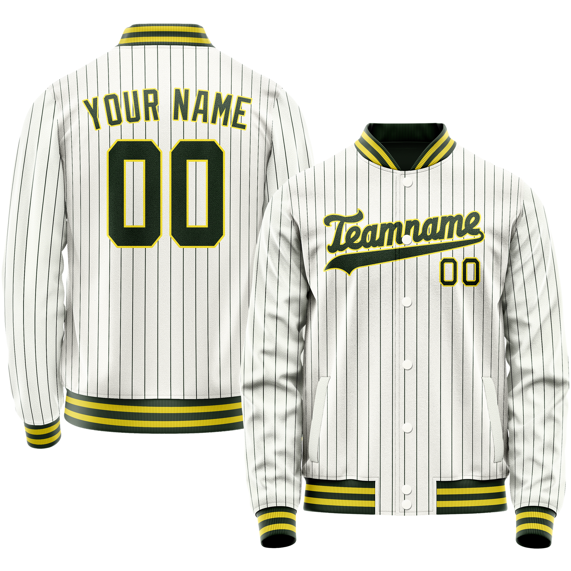Custom White Kelly-Green Kelly Green Pinstripe Varsity Letterman Jacket JA02240617JC498