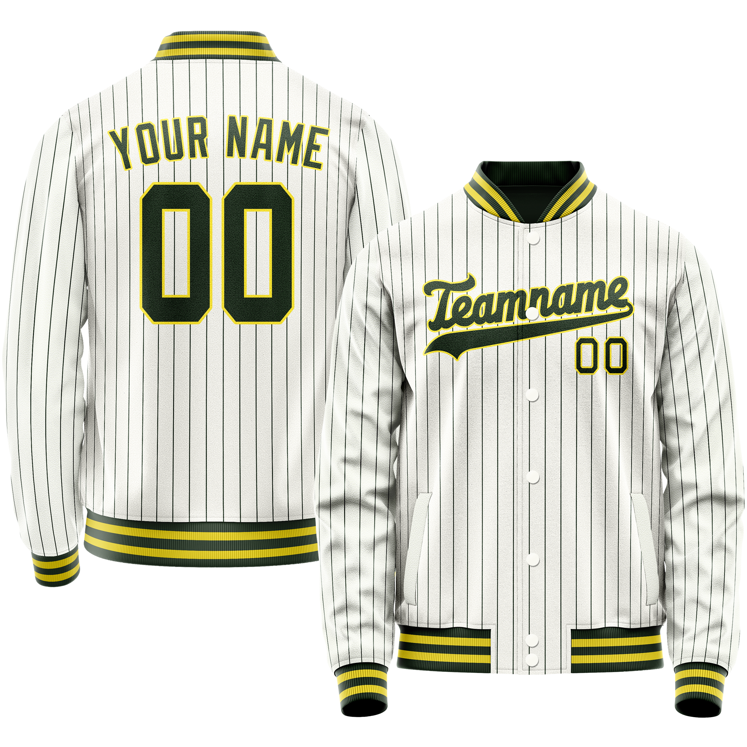 Custom White Kelly-Green Kelly Green Pinstripe Varsity Letterman Jacket JA02240617JC498