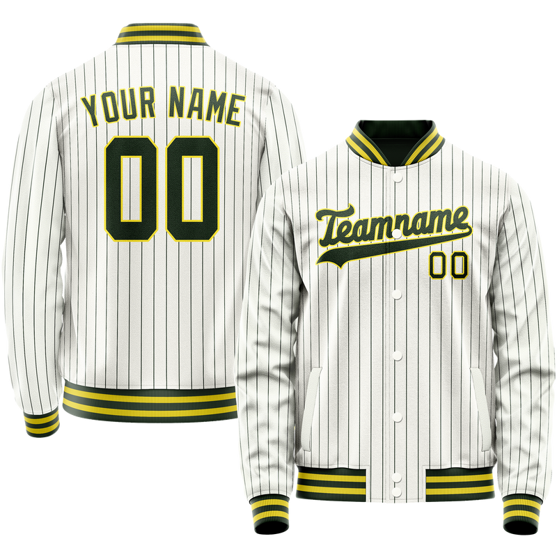 Custom White Kelly-Green Kelly Green Pinstripe Varsity Letterman Jacket JA02240617JC498