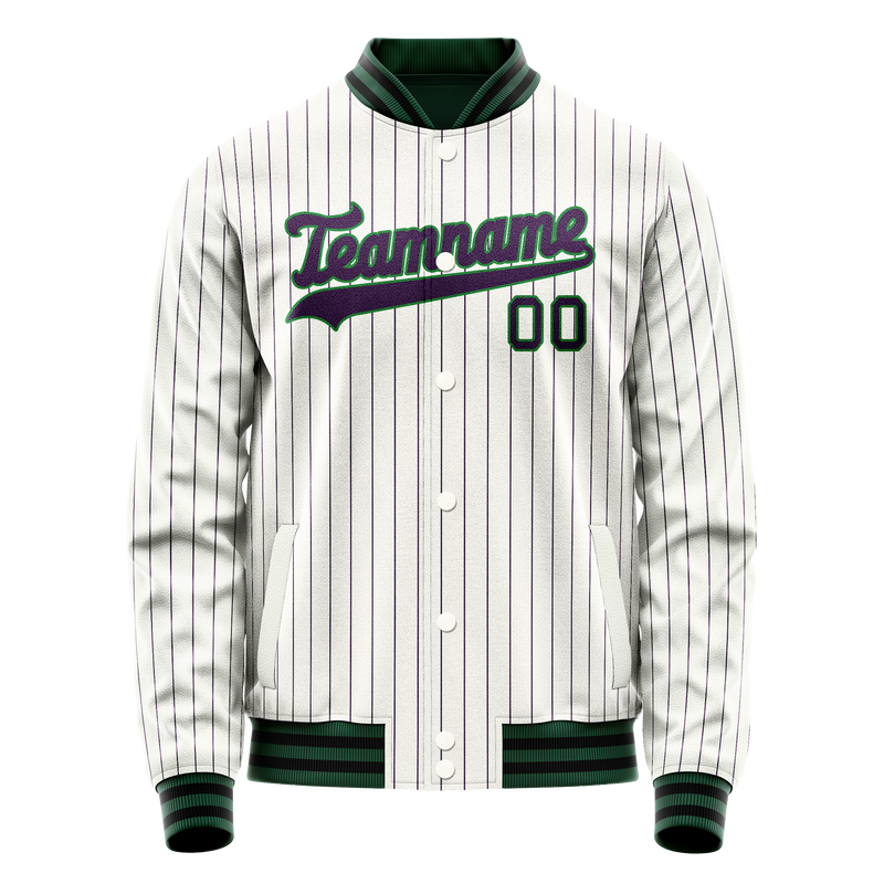 Custom White Navy Purple Pinstripe Varsity Letterman Jacket JA02240617JC487