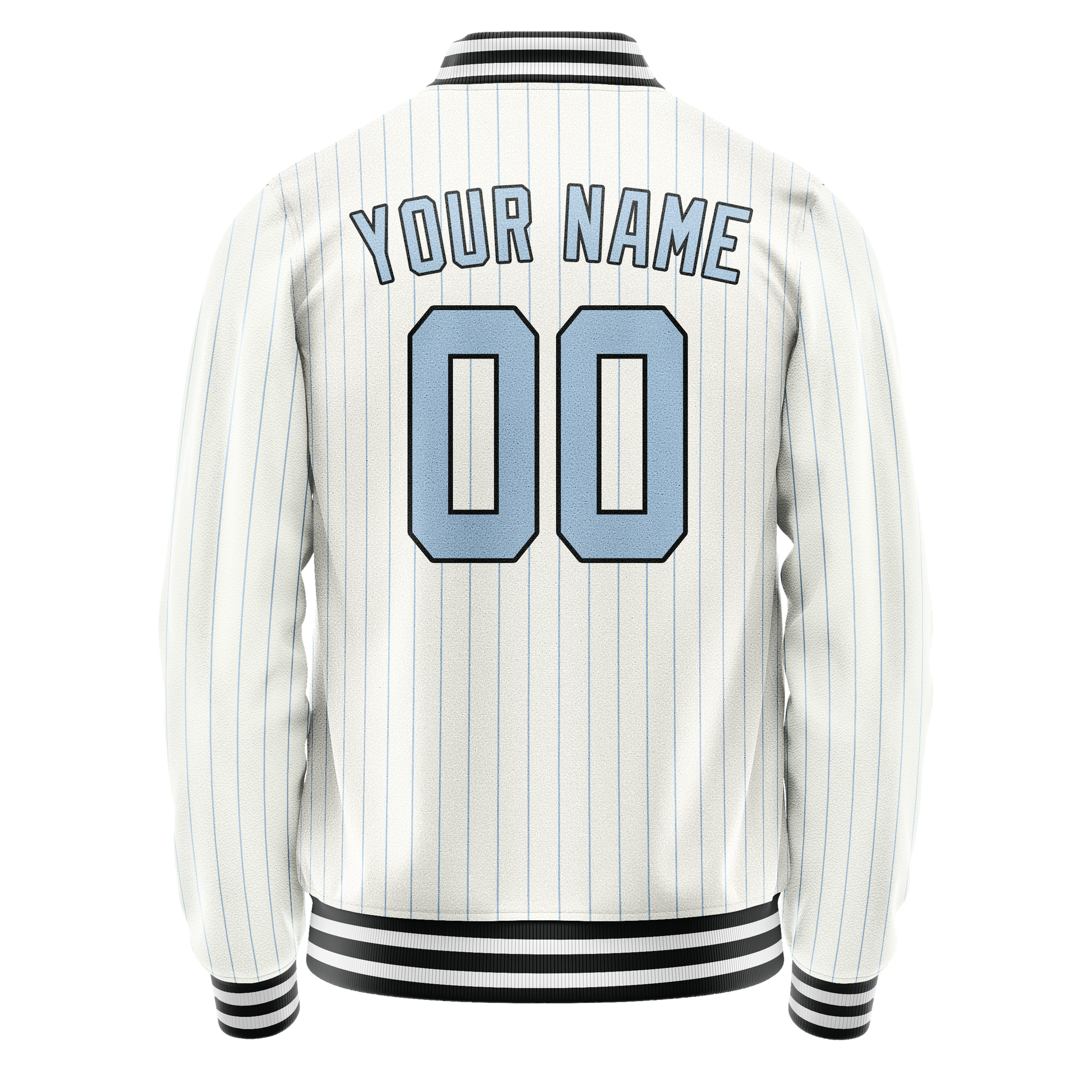 Custom White Light-Blue Light Blue Pinstripe Varsity Letterman Jacket JA02240617JC492