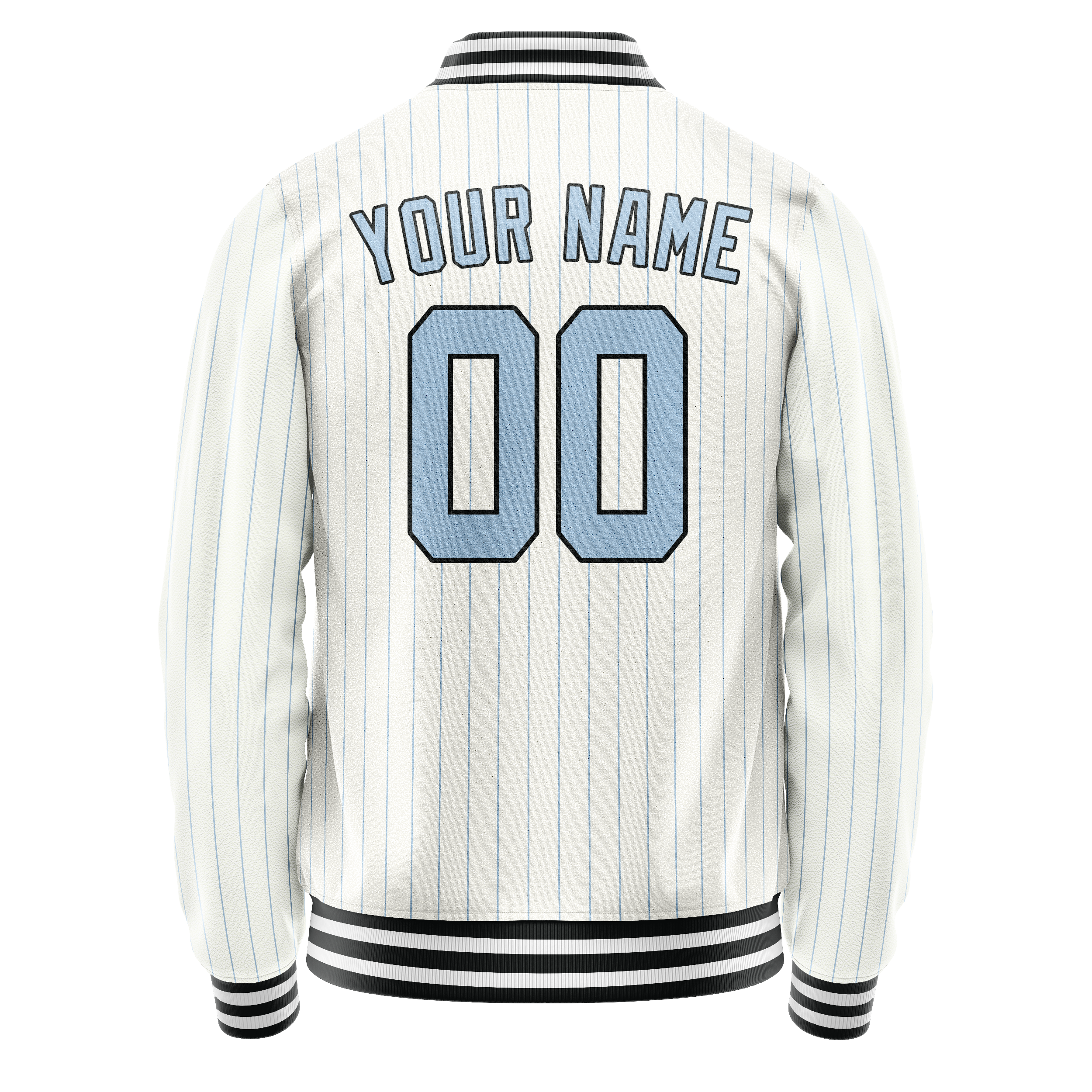 Custom White Light-Blue Light Blue Pinstripe Varsity Letterman Jacket JA02240617JC492