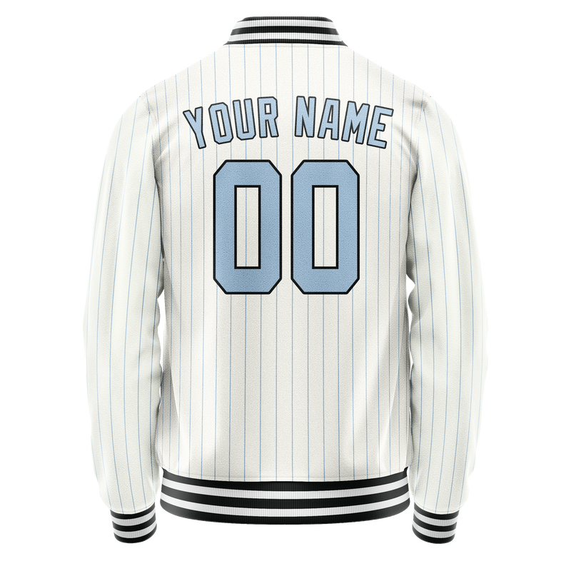 Custom White Light-Blue Light Blue Pinstripe Varsity Letterman Jacket JA02240617JC492