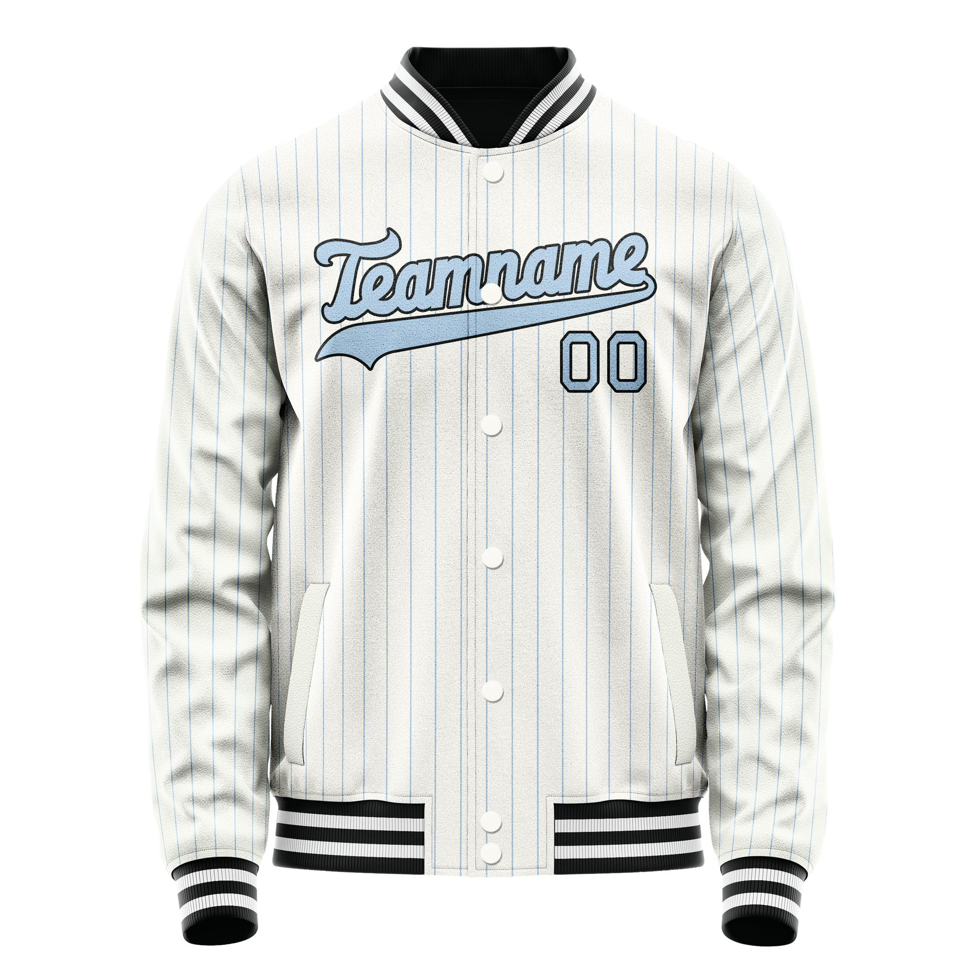 Custom White Light-Blue Light Blue Pinstripe Varsity Letterman Jacket JA02240617JC492