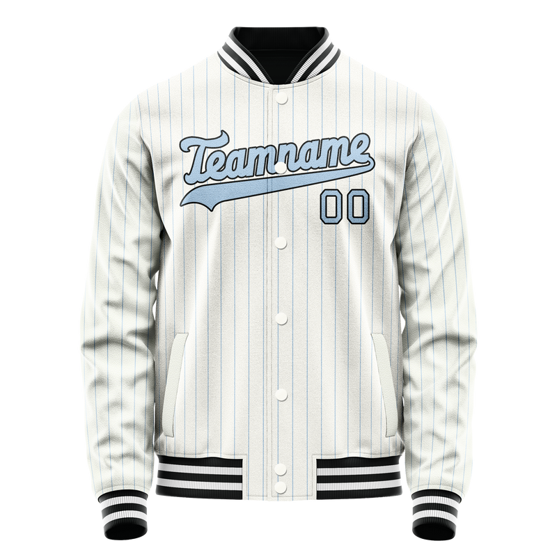 Custom White Light-Blue Light Blue Pinstripe Varsity Letterman Jacket JA02240617JC492