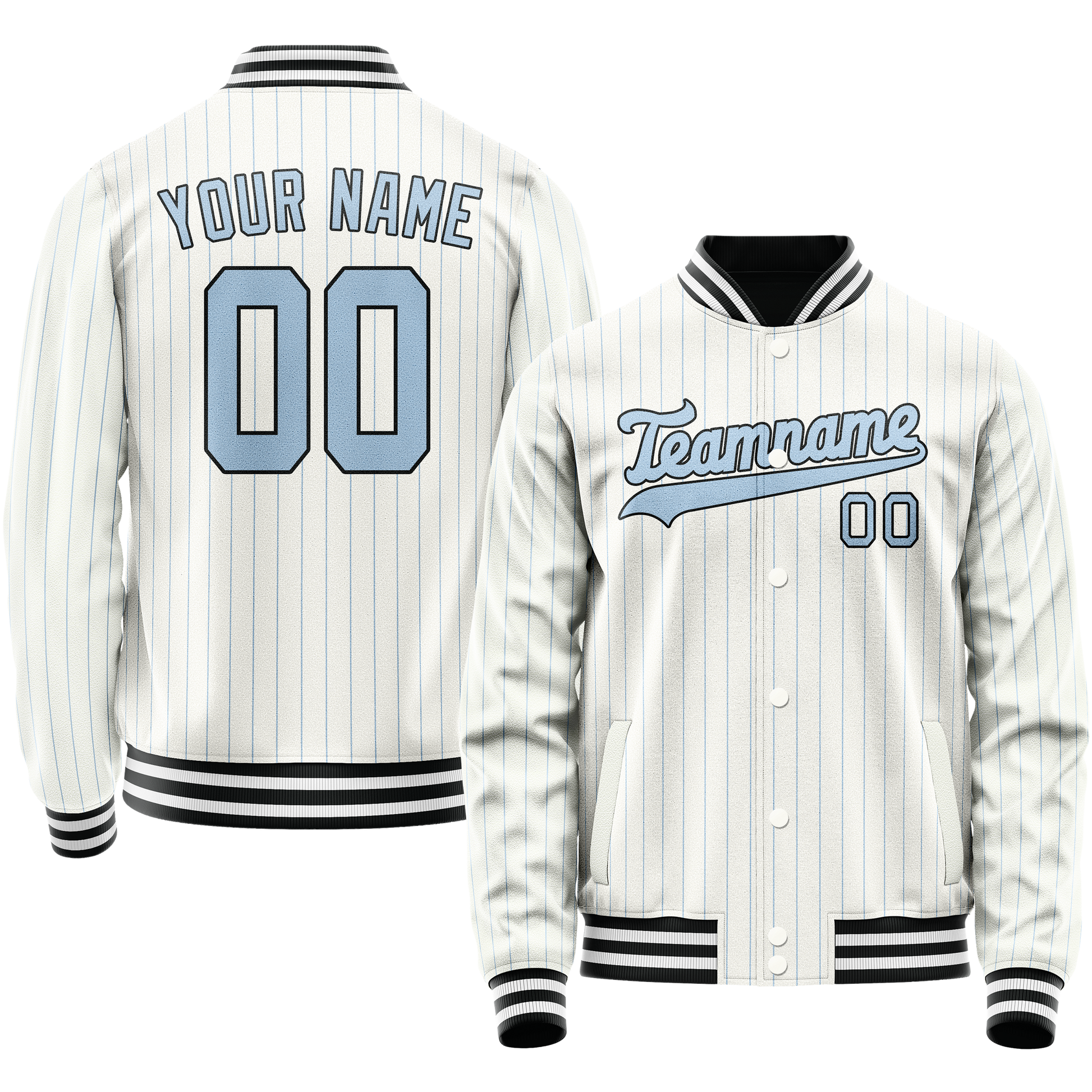 Custom White Light-Blue Light Blue Pinstripe Varsity Letterman Jacket JA02240617JC492