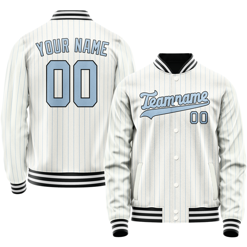 Custom White Light-Blue Light Blue Pinstripe Varsity Letterman Jacket JA02240617JC492