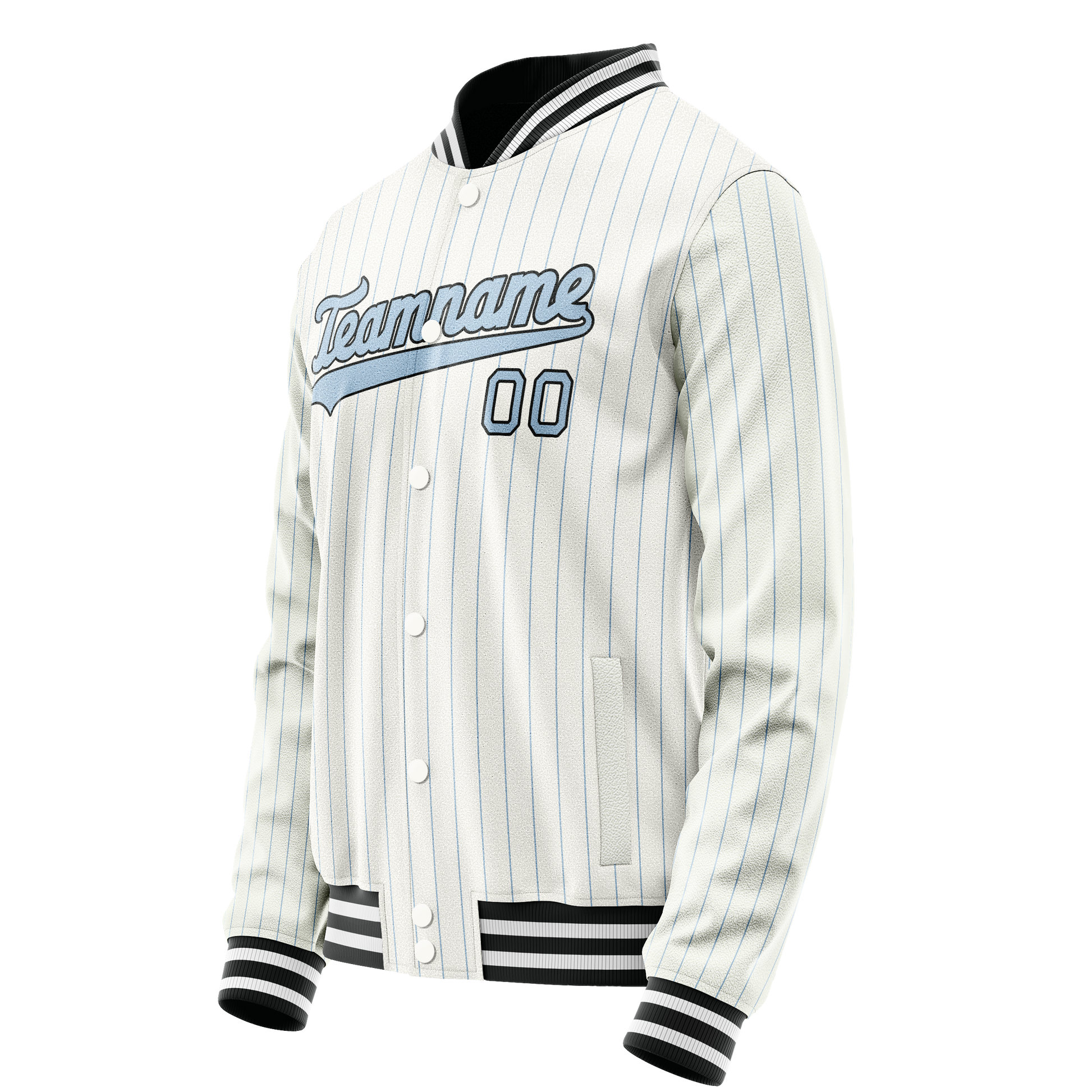 Custom White Light-Blue Light Blue Pinstripe Varsity Letterman Jacket JA02240617JC492