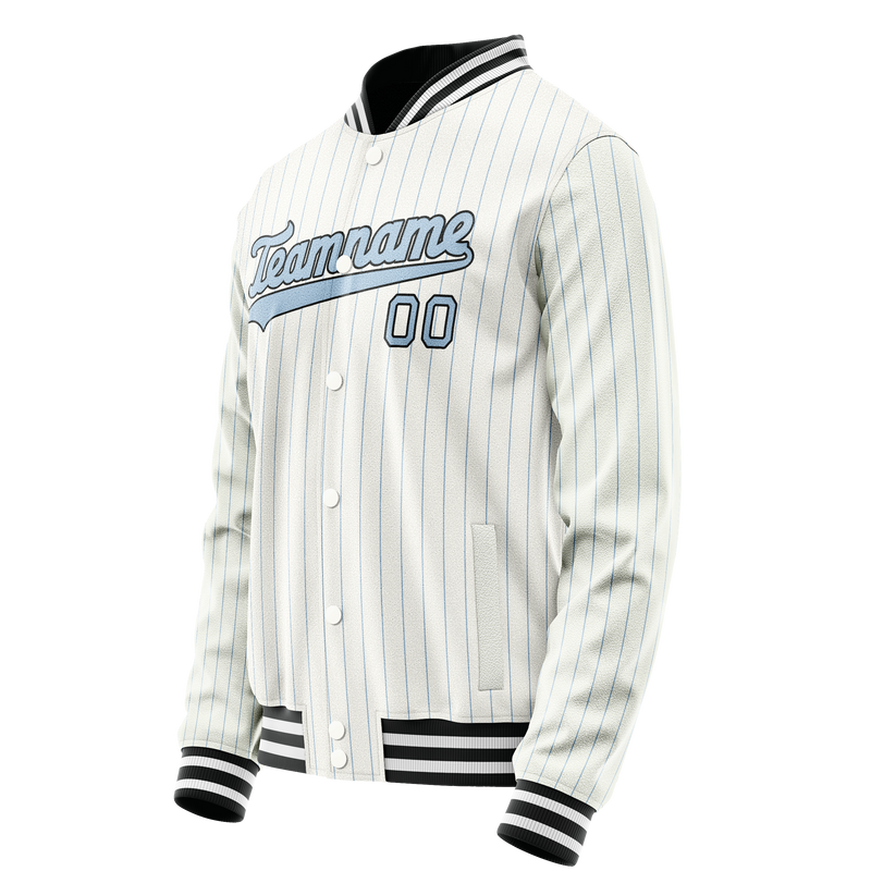 Custom White Light-Blue Light Blue Pinstripe Varsity Letterman Jacket JA02240617JC492