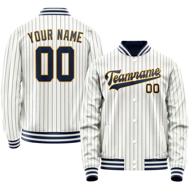 Custom White Purple Purple Pinstripe Varsity Letterman Jacket JA02240617JC477