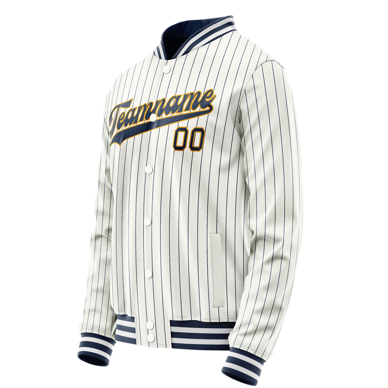 Custom White Purple Purple Pinstripe Varsity Letterman Jacket JA02240617JC477